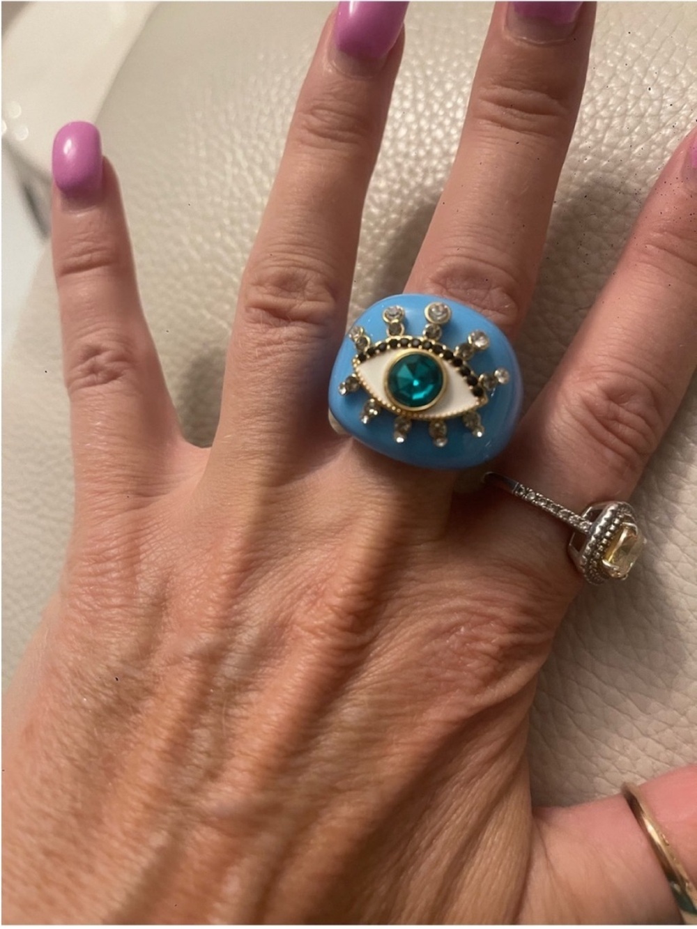 Kurt Geiger London Evil Eye Statement Ring Blue Crystal Size 7 NWT